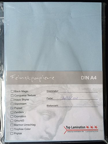50 Blatt DIN A4 hellblaues Papier 120g/m² komplett durchgefärbt, bedruckbar, dickes Kopierpapier