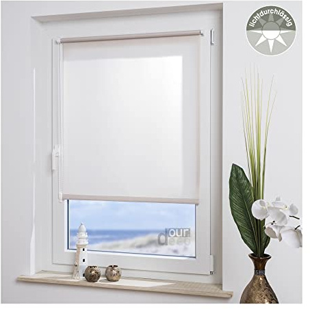 ourdeco® Rollos für Fenster ohne Bohren/Bestellbreite: 45 cm x Höhe: 150 cm/Farbe: Creme/lichtdurchlässig, Klemmfix, Rollo ohne Bohren, Klemmen/Stoffbreite: 43,5 cm