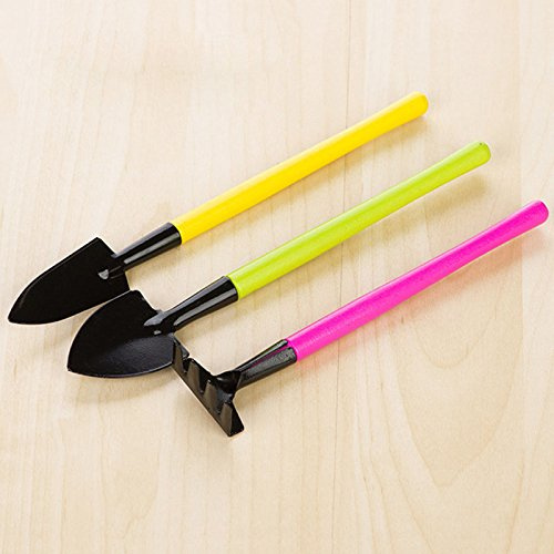 3 Pcs Mini coloré Jardin Outil à Main kit de plantes de jardinage Pelle Bêche Râteau Truelle Poignée en bois Metal Head Outil de sécurité des enfants