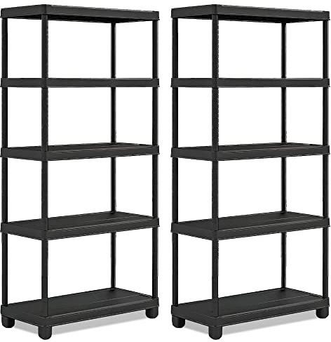 Vivo Technologies 2 x 5 Tier Heavy Duty Plastic Shelving Unit Storage Racking Shelves For Garage Warehouse Shed Kitchen (2 Pack)