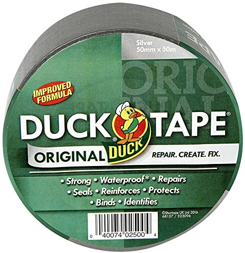 Duck Tape Original höghållfast, vattenbeständig gaffer-tejp, pansarband/reparationstejp, förbättrad formel, 50 mm x 50 m, silver