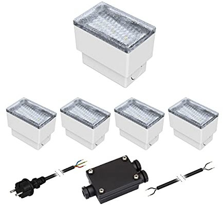 ledscom.de 5er-Set LED Pflasterstein CUS Bodenleuchte für außen, warm-weiß, IP67, 230V, 8x5cm