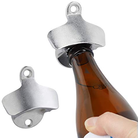 Relaxdays Wandflaschenöffner 2er Set, stabile Bieröffner zum Montieren, Wandöffner für Flaschen, Bar, verzinkt, Silber