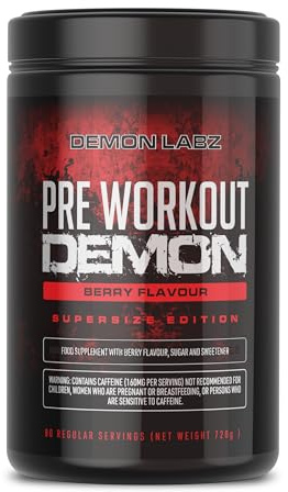 Pre Workout Demon - Advanced Pre-Workout Energy Powder with Creatine, Caffeine, Beta-Alanine & Glutamine, Berry Blast, 720g - 80 Servings