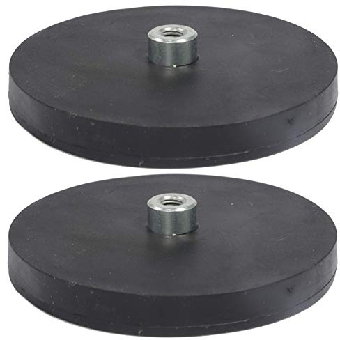 2 Stück Neodym Magnete Gummiert D 66mm Mit M5 Gewindebuchse 22 KG Zugkraft Flachgreifer Magnet Scheibe Topfmagnet Gummi Runde Magnete mit Gewinde für Schrauben Öse oder Haken