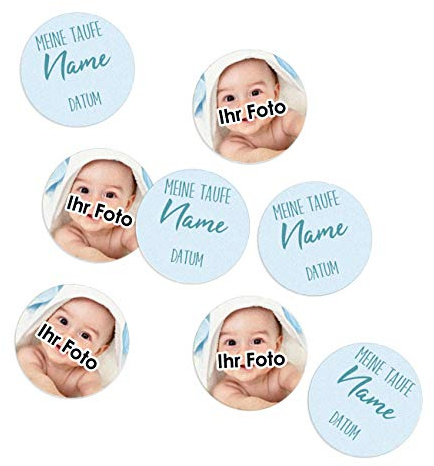 Striefchen® Personalisiertes Konfetti mit Foto zur Taufe mit Namen und Taufdatum - 440 Stück - ausgefallene Streudeko Blau