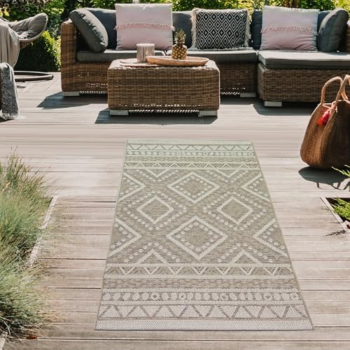 Teppich-Traum Läufer In- & Outdoor Teppich Sisal Optik Küche Flur Terrasse Balkon Rautenmuster beige braun Größe 67x180 cm