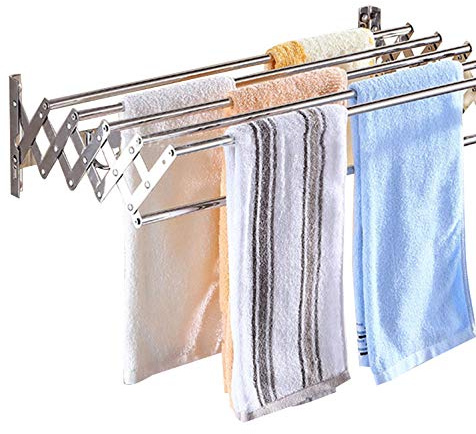GXFWJD Portasciugamano A Parete Acciaio Inossidabile Stendino Fisarmonica Bagno Multifunzione Retrattile capacità Enorme 5Rail Stendino Facile da Installare (Color : Silver, Size : 40cm)