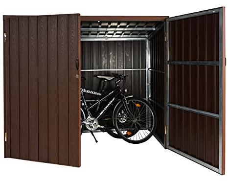 WPC-Fahrradgarage HWC-J29, Geräteschuppen Fahrradbox, Metall Holzoptik abschließbar - 2 Räder 172x213x112cm braun