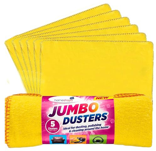 HOMESHOPA Yellow Dusters Cleaning Cloth, Jumbo Cotton Multi Purpose Absorbant Kitchen Towel Cloth for Polishing, Dusting, Household Furniture Window Car Cleaning, Washable Reusable, 35 x 45cm (5)