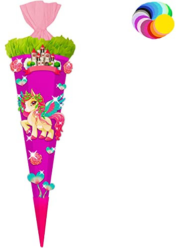 alles-meine.de GmbH Bastelset - Schultüte Farbe & Größe wählbar 70/85 / 100 cm - Einhorn/Pegasus - Farbe frei wählbar - Bastelschultüte - Zuckertüte zum selber Basteln Be..