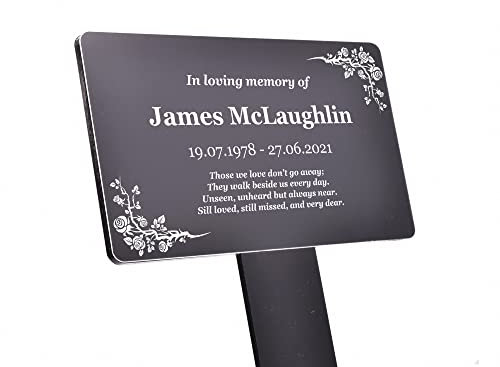 Personalised Bereavement Gifts. Memorial Plaque, Gardens Ground Stake Or Grave Ornaments - Acrylic, Waterproof and Hard Wearing. LARGE SIZE Black & White - various border designs