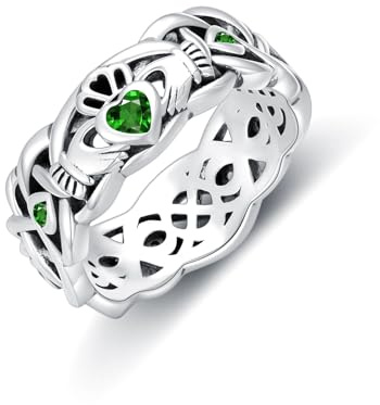 Seiyang Claddagh Ring for Women Sterling Silver Claddagh Birthstone Ring Irish band (Emerald, 9)