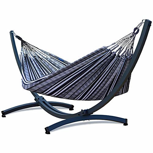 Potenza Outdoor Hängematte mit Aluminium Gestell für 2 Personen I 100% Baumwolle Pereira - Doppelhängematte 230x160 cm, 200kg I Hängemattengestell 200kg, wetterfest (Zebra, Basic Gestell Graphit)