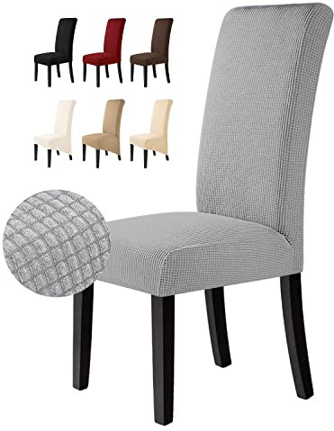 BalladHome Fundas para sillas 6 Piezas Fundas de Sillas de Comedor Elástico Jacquard Cubiertas de Silla Funda de Silla elástica Fundas Sillas para Decoración de Fiesta (Gris Plateado, 6 Piezas)-M