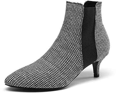 DREAM PAIRS Botines de Mujer Tacon on de Aguja Botas al Tobillo Invierno,Size 36,Negro/Cuadros,SDAB2213W-E