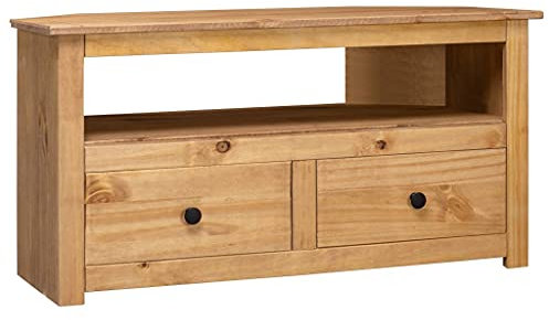 homiuse TV-Eckschrank 93x49x49 cm Massivholz Kiefer Kommode Sideboard Lowboard Tv Board Tv Lowboard Fernsehtisch Fernsehschrank Tv Kommode Industrial MöBel Eleganz-Design2 Schubladen&1 Offenen Fach