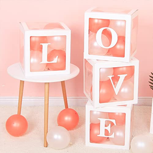 GoldRock 4 scatole per palloncini con scritta in lingua inglese Love, confezione regalo trasparente per San Valentino, compleanno, decorazione per baby shower