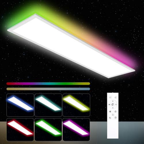 Oraymin LED Panel Deckenleuchte 120x30, RGB Deckenlampe mit Fernbedienung, 40W 4800LM Lampen mit Speicherfunktion, 3000K-6500K LED Lampe Decke als Wohnzimmerlampe, Küchenlampe, Bürodeckenleuchten