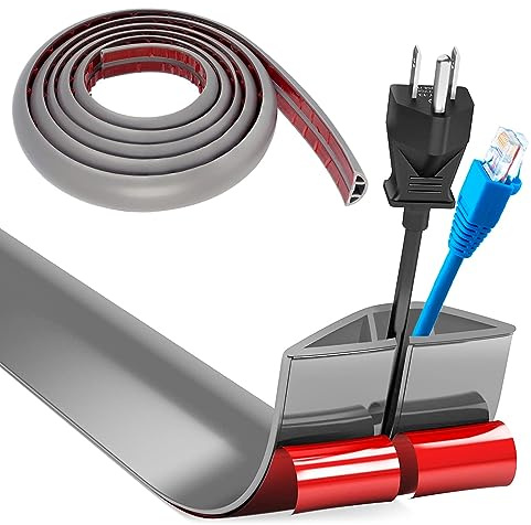 Cache Cable Sol, Petit Canal de Câble Flexible, 2M x 5cm Protege Cable Sol, Goulotte Passe Cable Sol Silicone, Cache Fil Électrique Sol Auto-Adhésif pour Tous Les Câbles(Gris)