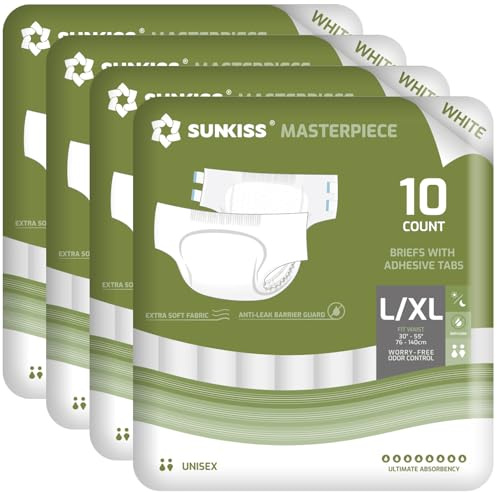 SUNKISS Masterpiece Pañales Adultos Máxima Absorción Unisex L/XL, Blanco, 40 Uds