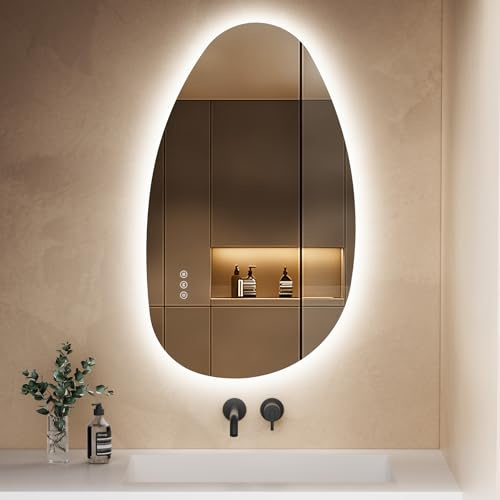 S'AFIELINA Specchio Bagno con Luce LED Retroilluminato Asimmetrico 85x50 cm