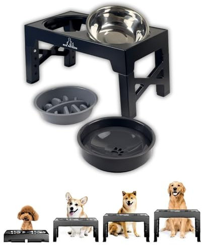 H&A Petcare Raised Dog Bowl: 3 In 1 Elevated dog bowls With Slow Feeder And Non Spill Bowl, Feeder With Stand, Raised Feeder For Large Dogs, Dog Feeding Station Dogs And Cats(Black)