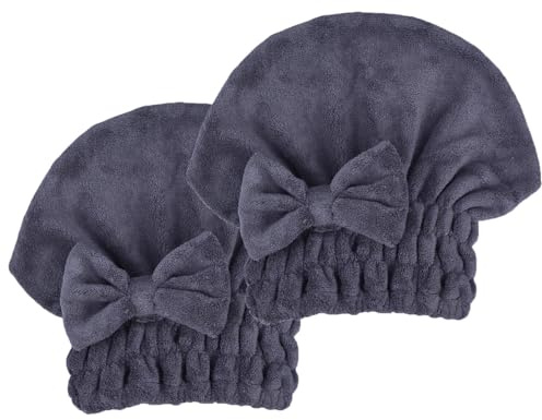 MAYOUTH Mikrofaser Handtuch Haare Super saugfähig 2 Stücke Kopfhandtuch Haarturban Haarhandtuch Schnelltrocknend Turban Geschenke für Damen & Mädchen (Dunkelgrau X2)