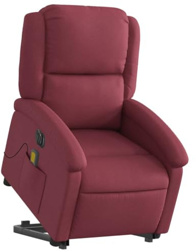vidaXL Massagesessel, Elektrisch Verstellbar Sessel mit Aufstehhilfe, Fernsehsessel Relaxsessel mit Liegefunktion, Liegesessel Aufstehsessel Polstersessel, Weinrot Stoff