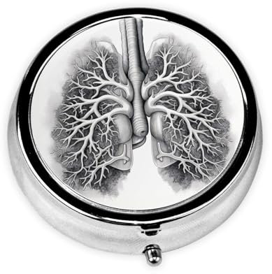 Pill Box 3 Compartment Medicine Pill Case Lungs Vector Image Small Pill Box for Purse Pocket Metal Pill Organizer Travel Pillbox Mini Medicine Storage Box for Travel or Daily