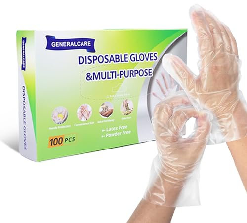 GENERALCARE Lot de 100 gants jetables en plastique pour la cuisine et la préparation des aliments