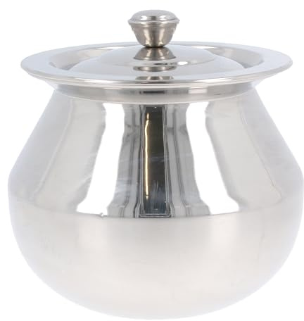 Stainless Steel Handi with Lid Pongal Gundu Multipurpose Food Drink Serving Pot Dish for Biryani Rice Yoghurt Water Lassi Butter Milk Storage Tableware Home Kitchen (No.4 – 4000ml)
