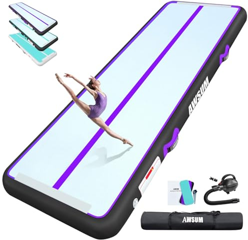 AWSUM Air Matte aufblasbare Gymnastikmatte, Turnmatte Trainingsmatte Tumbling Matten mit elektrischer Luftpumpe für Zuhause Outdoor Yoga Gymnastik Fitnessstudio Turnen 300x100x10cm Lila schwarz
