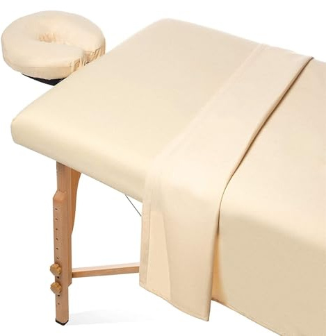 Surwin 3 Teilig Massagetisch Bezug Set, Bezug für Massageliege mit Loch Beauty SPA Gesichts Bettbezug Weiches Atmungsaktiv für Schönheits und Gesichtssalon (80x185cm,Beige)