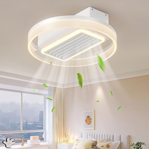 GMWSM LED Deckenventilator Mit Beleuchtung Leise Deckenleuchte Mit Ventilator Blattloser Fan Deckenlampe Mit Moderne Invisible Lüfterlicht 6 Wind Speeds Timing Wohnzimmer Schlafzimmer