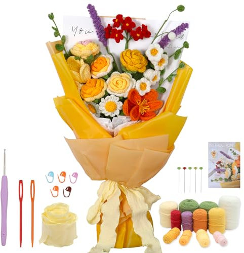 ASTNIC Häkelset für Anfänger, Komplette Blumen Häkelset für Anfänger Erwachsene, Rosenstrauß Häkeln Starter Kit mit Häkelnadeln, Garn und Schritt für Schritt Anleitung, DIY Handwerkskunst Geschenk