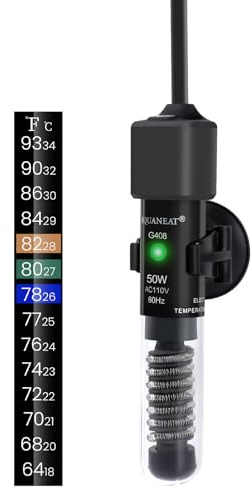 AQUANEAT Betta Small Aquarium Water Heater, Mini Preset Water Thermostat with Thermometer (50W)