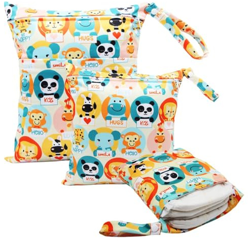 FYting 3 Pezzi Wet Bag,Porta Pannolini,Porta Pannolini e Salviette da Borsa,Borsa Piscina Bambina Riutilizzabile,Impermeabile,con Cerniera, per Nuotare, Campeggio, Viaggio, Fitness,Spiaggia (Panda)
