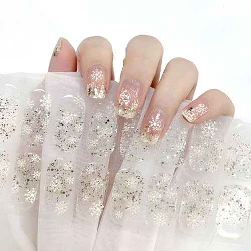 BETESSIN UV Gel Nagelfolie Weihnachten - 22 Stück Nagelfolien uv Härtend Glitzer - UV Gel Streifen mit Schneeflocken Motive - UV Nagelfolie Selbstklebend - Nagelsticker für Weihnachten Nail Art