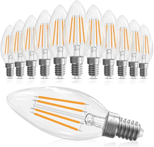 GvvooHome Bombilla de candelabro E12 de 40 W, bombilla LED E12 regulable, bombillas de vela B10 de 2700 K, blanco suave, 90+CRI, 400 lm, cristal de cera, paquete de 12