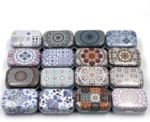 CCUUHJ 8 Pack Rectangular Small Tin Box Metal Hinged Tins for Candies Jewelry, 6X4X2.5 CM (Ethnic Pattern)