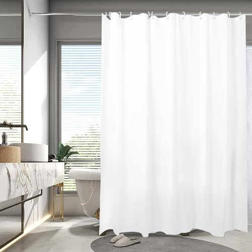 Tenda Doccia Flearitzo - Tenda Doccia Antimuffa 180x200cm, Tessuto Poliestere Impermeabile e Lavabile, 12 Ganci, Adatta per Vasca da Bagno e Bagno (Bianco)