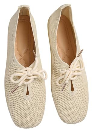 YIzdegg Ballerinas Women's Elegant, Black Barefoot Ballet Flats, Women's Flat Shoes, Breathable Knit Dress, Round Toe Loafers, Fabric Trainers, Running Shoes, Orthopaedic Shoes for Women, beige, 7.5