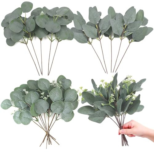 Barlone 30 Stück Künstlich Pflanzen Eukalyptus Deko, Eukalyptus Künstliche Zweige, Simulation Eucalyptus Deko Grün, Eukalyptus Zweige Bulk für Blumenarrangement, Hochzeitsdeko, Garten, Home Dekor