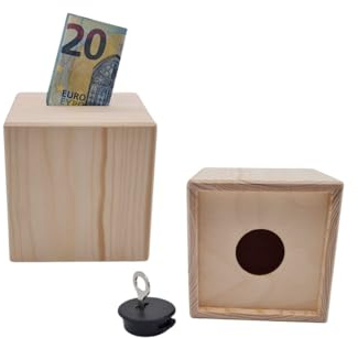 KF-Holz Holzspardose 10x10x10 cm – Bierkasse, Kaffeekasse, DIY Spardose, personalisierte Sternzeichen, Made in Österreich (3 Sück Sparkasse Roh)