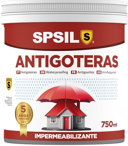 SPSIL Pintura Antigoteras Impermeabilizante Transparente - Repele Activamente el Agua, Previene de Goteras y Filtraciones- Para Tejados, Azoteas, Fachadas, Terrazas (750 ml)