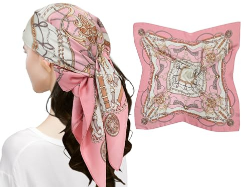 MEANBEAUTY Bandana Seide Schals Quadratisches Satin Kopftuch für Damen Haarschal 70x70cm mit Geschenkbox-Blumen-8