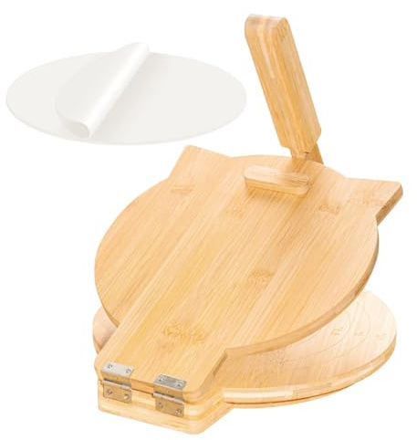 Cuesonmy Bamboo Tortilla Press 10 Inch Wooden Tortillas Maker with 100PCS Parchment Paper Large Tortillera Presser for Mexican Taco, Pataconera, Dough Press