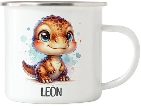 Kiddle-Design Kindertasse mit Namen Personalisiert, Personalisierte Tasse Kinder mit Waschbär, Namenstasse Waschbärtasse, Kinderbecher als Geschenk zur Taufe, Geburt Weihnachten - Emaille Tasse