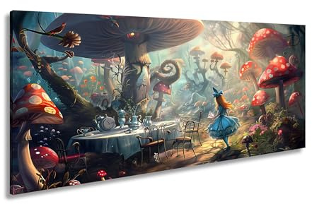 Leinwandbild Alice wandert durch ein Märchen voller Pilze und Magie. Panorama-Format 60x30cm XXL Kunstdruck Bild auf Keilrahmen/Wandbild/Wohnzimmer Dekoration